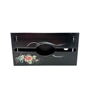 Vintage Wolff‎ Black Metal Tissue Box Cover with Hand-Pained Floral Design